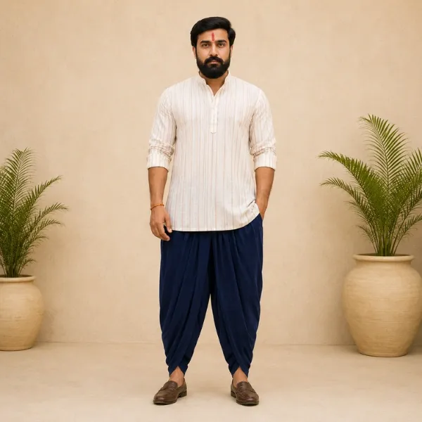 Men's Navy Blue Cotton Dhoti