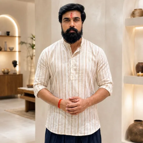 Men's Off-White Striped Cotton Kurta