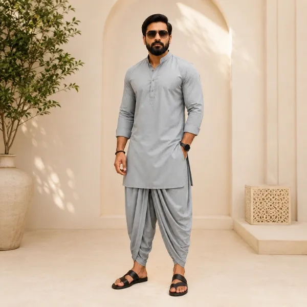 Men's Grey Cotton Kurta & Dhoti Co-ord Set